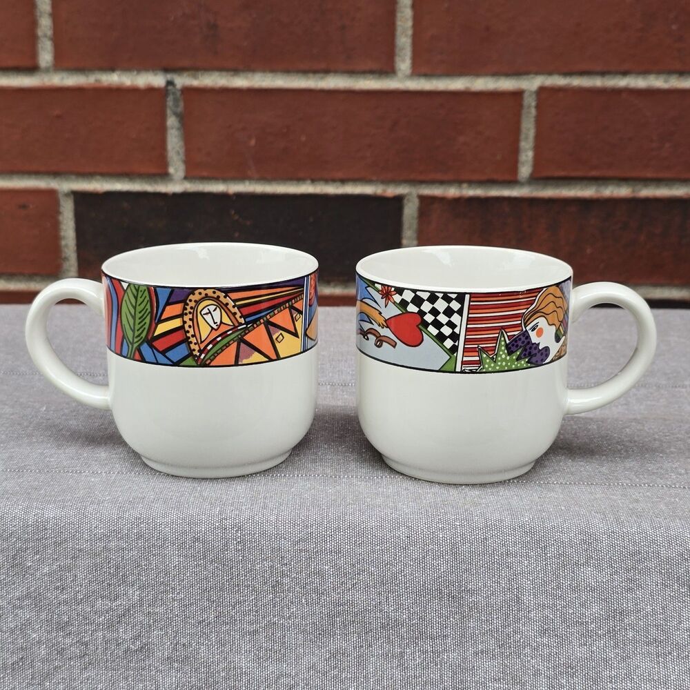Vitromaster Metropolitan Mug Cup 1991 Art Deco 10 oz Coffee Tea Set Of 2